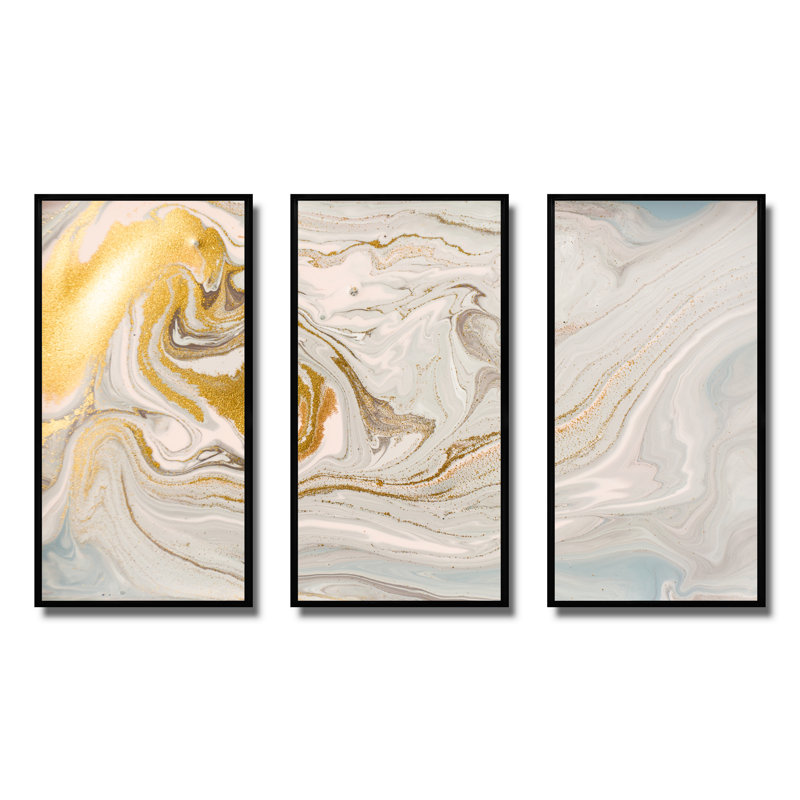 Pastel et marbre doré scintillant - ensemble d'art mural sur toile Glam, H 28 po x l 36 po, Noir