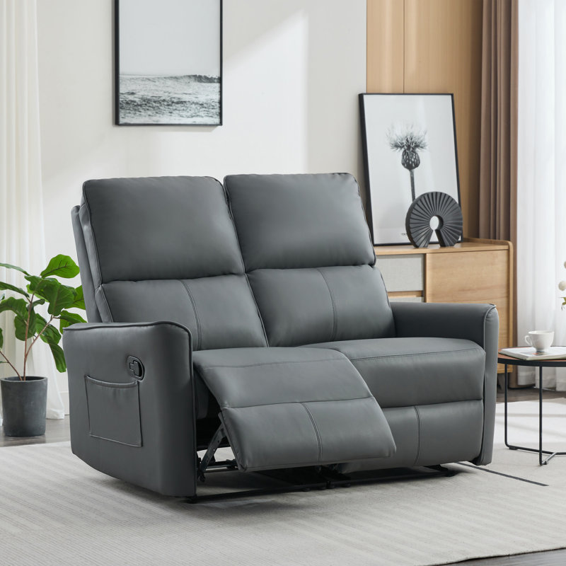 Asira 2 Seater Faux Leather Reclining Sofa, Grey