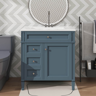 30'' Bathroom Vanity With Top-Mount Sink, Modern Storage Cabinet With 2 Drawers And A Tip-Out Compartment