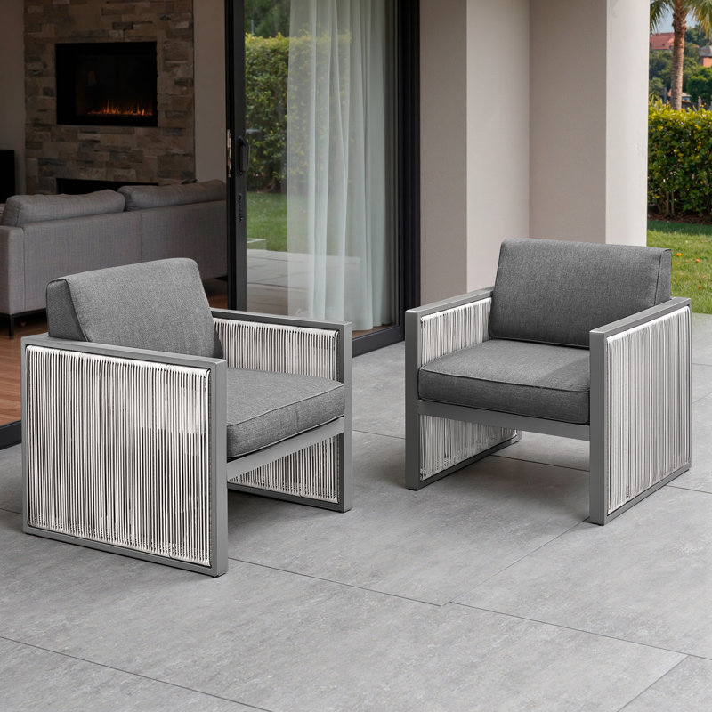 Trinie Andrejka Outdoor Patio Lounge Chair with Cushions (Set of 2), Dark Gray