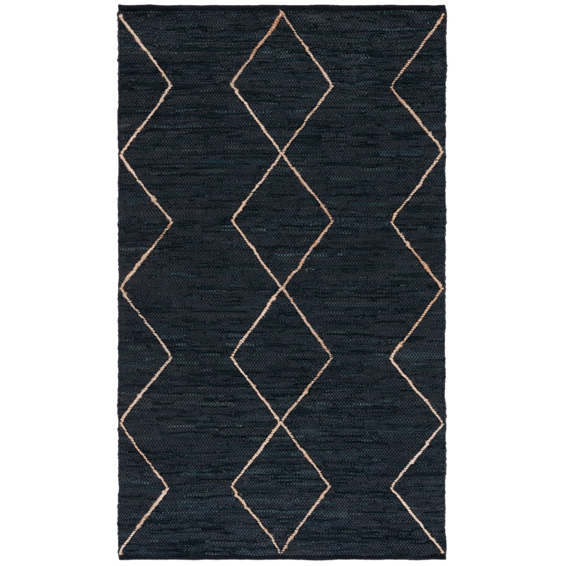 Anaisa Geometric Hand Woven Hand Woven Leather, Jute and Cotton Area Rug, Rectangle 3' x 5'