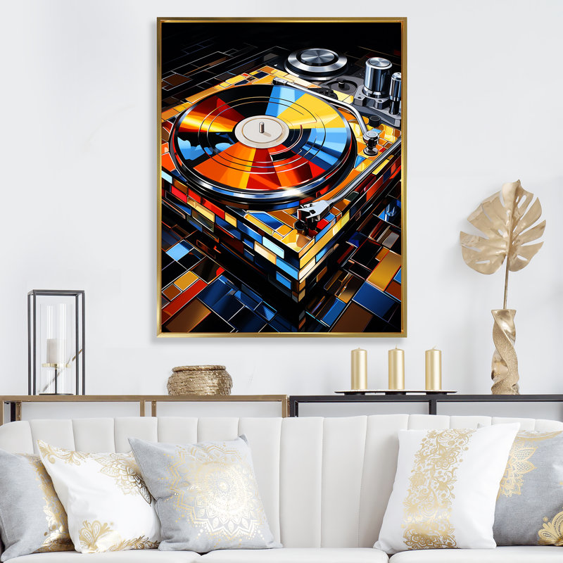 Colorful Jazz Vinyle Melody - Disque vinyle, art mural, Cadre flottant doré, 44" H x 34" W