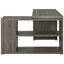 Bureau en forme de L gris patiné avec 3 tiroirs et cinq tablettes, parfait pour le bureau à domicile