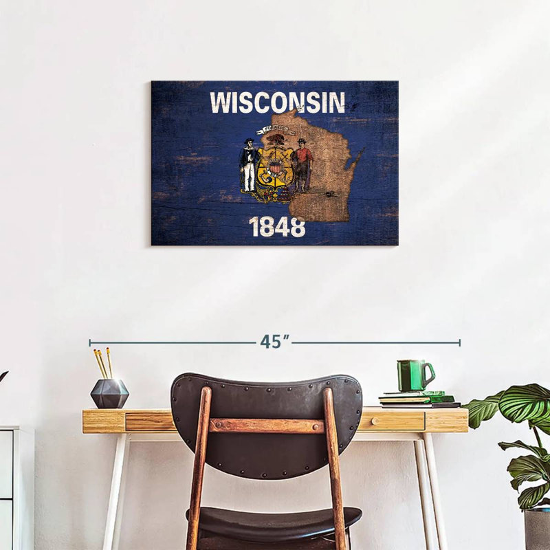 Borges State Map Over Wisconsin Flag, 20" H x 30" W