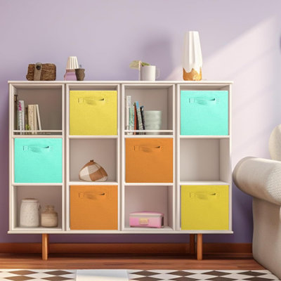 Cubes de rangement pliables en tissu - Tiroirs de rangement en tissu pour rangement de garde-robe et de jouets, paquet de 6 (vert menthe, orange, jaune)
