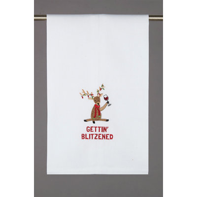 Gettin' Blitzened Embroidered Cotton Tea Towel