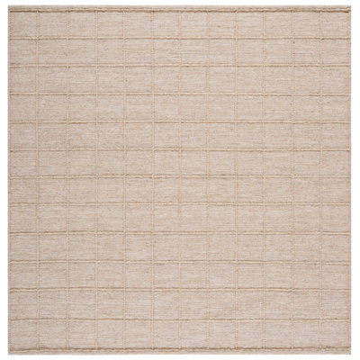 Beige Hand-Woven Geometric Wool Rug