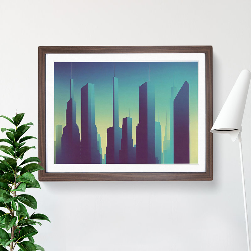 Glorious Skyscraper Skyline - Framed Print, 25cm H x 34cm W x 2cm D, Walnut