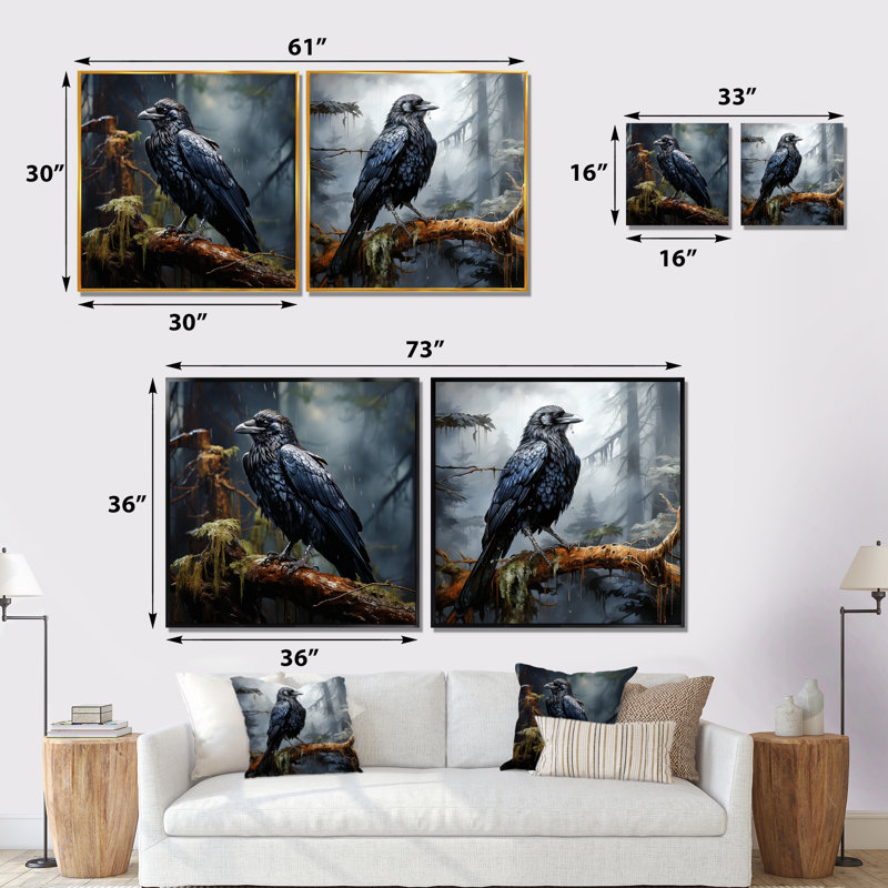 «Black Raven Forest Guardian I», ensemble de 2 reproductions d'art mural Raven, Toile tendue, H 16 po x l 33 po x P 1 po