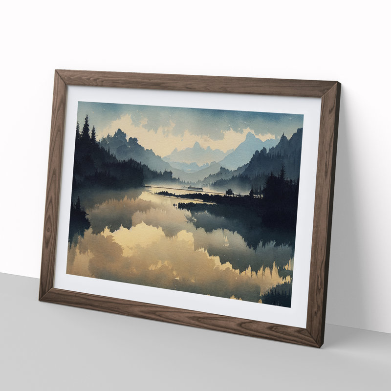Mysterious Mountain Lake 1 Piece Single Picture Frame Wall Art, 46cm H x 64cm W x 2cm D, Walnut