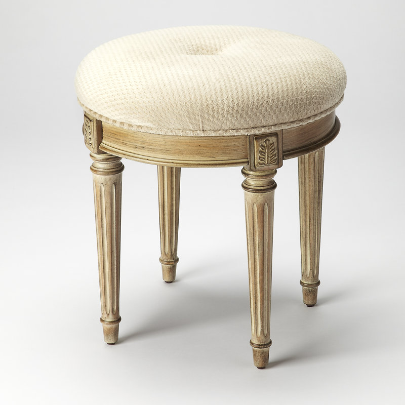 Bernadette Upholstered 18"W Vanity Stool, Driftwood, Brown/Coffee