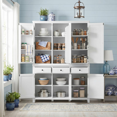 74.8''H Farmhouse Freestanding Kitchen Pantry Cabinet, P2 Grade MDF Frame, 53''Lx20''W Large Cupboard Storage Cabinet with Door Shelves, Adjustable Shelves, Pull-out Trays and Drawers for Kitchen, Living Room, Dining Room