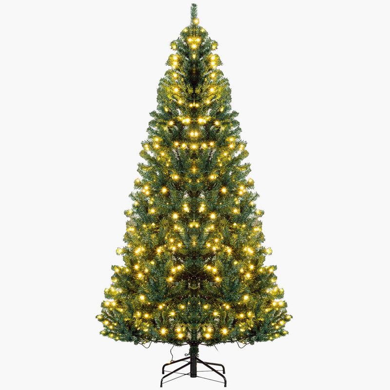 7.5' Tall Prelit Christmas Tree Douglas Fir Artificial Christmas Tree with Realistic Branches, Green