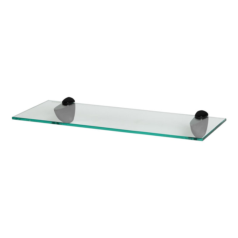 Harbour Housewares - Floating Glass Shelf with Metallic Brackets, 13 H x 50 W x 0.5 D cm, Black