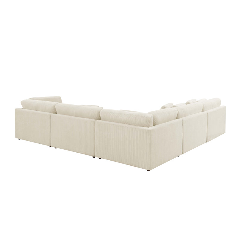 Nilyne Corduroy L-Shaped Sectional, Beige Corduroy