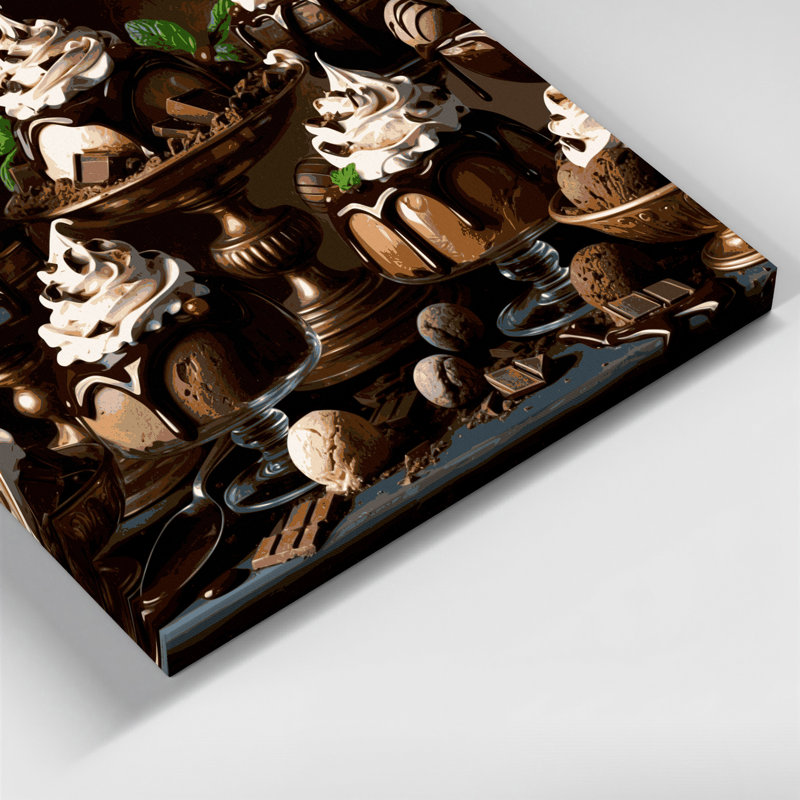 Desserts, chocolat, crème glacée, art mural sur toile brune, H 11 po x l 14 po