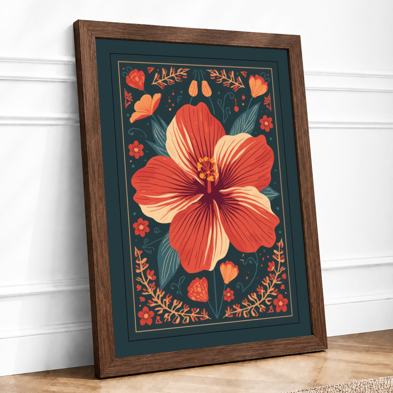 Hibiscus in Bloom Botanical - Framed Print, A1 - 84.1 x 59.4 cm, Walnut