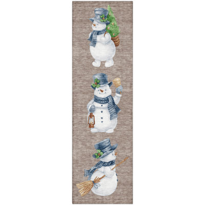 Premium Machine Washable Ingrassellino AMF1826 Happy Snowmen Holiday Rug