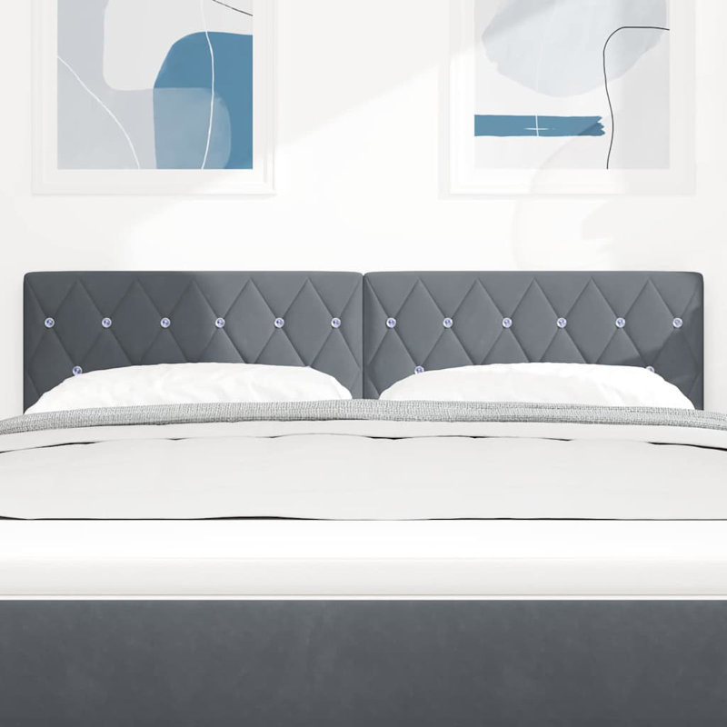  Velvet Headboard Argyle With Headboard Velvet, Single-Short (90 x 160cm), Dark Grey