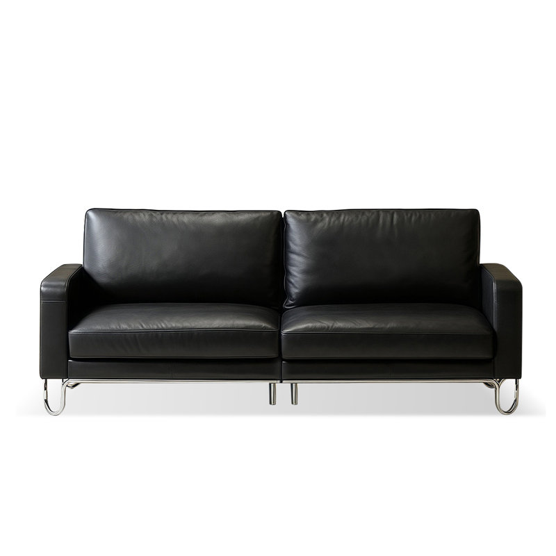 Causeuse-coussin modulable noire en cuir véritable, 86.61" W