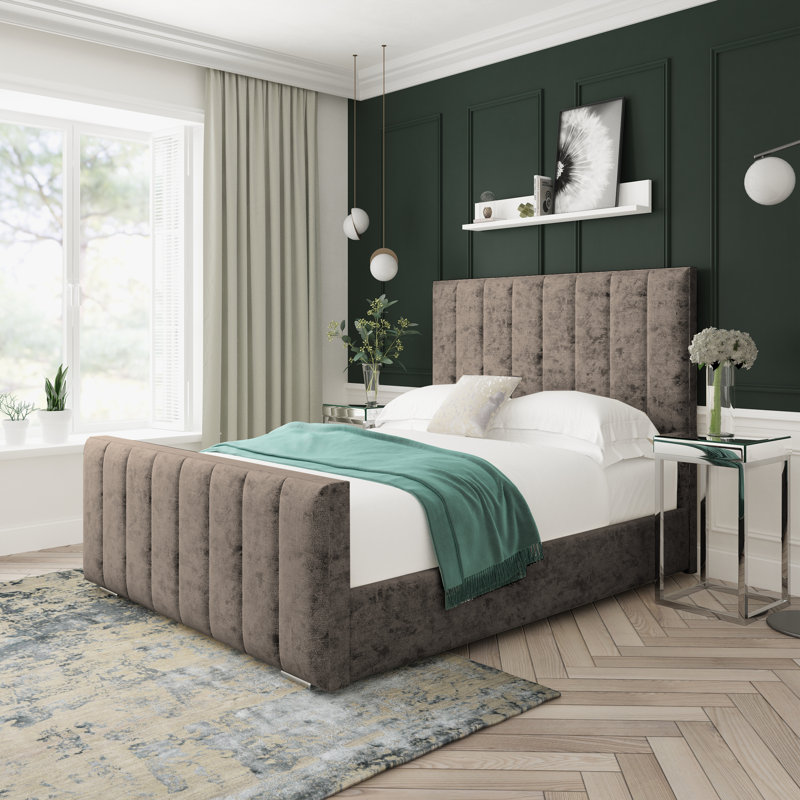 Oakley Crushed Velvet Upholstered Ottoman Bed Frame, Double (4'6), Mink