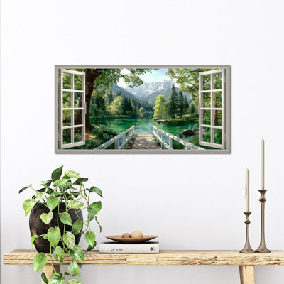 GUTTATY Spring Pictures Canvas Wall Decor, Spring Painting Prints Poster, Large Landscape Tree Forest Nature Artwork, Faux Window Perspective Wall Art for Home Office Bedroom, 12" × 24"