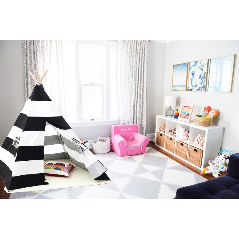Blue Elephant 121.92cm W x 121.92cm D Indoor Canvas Triangular Play Tent, Blue/White