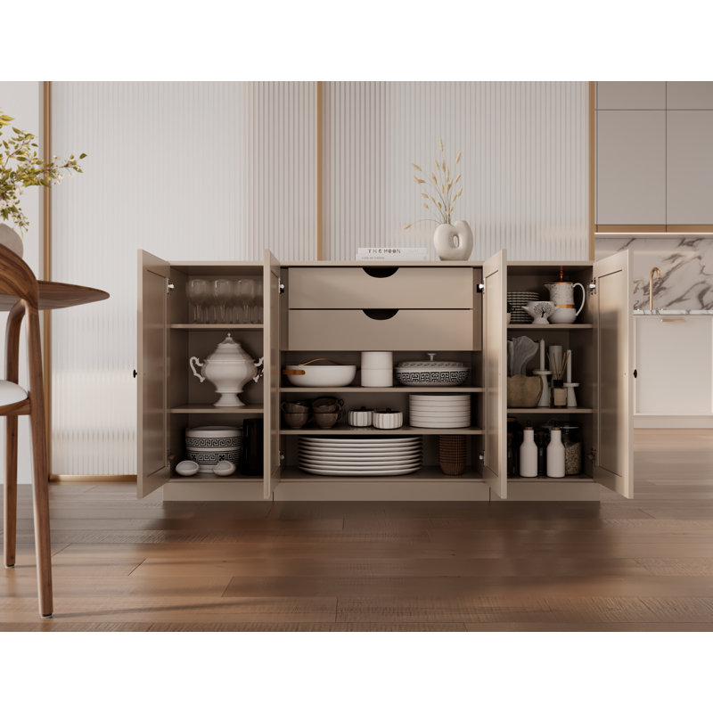 Buffet 65% avec portes Shaker, 2 tiroirs et tablettes réglables Palace Imports, Beige