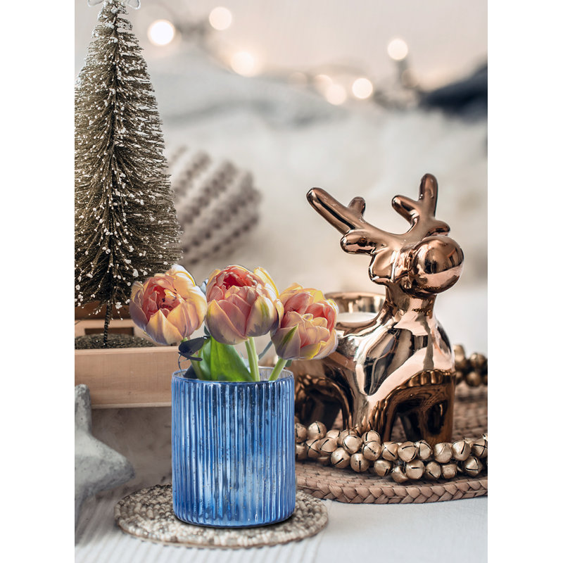 Vase de table en verre Granit, H 6 po x l 5 po x P 5 po, Bleu