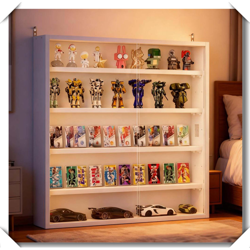 5-Tier Wall Shelf Display Cabinet Glass Door Wall Mounted, Blanc