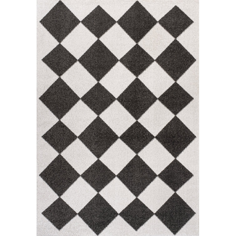 Utgard Classic Geometric Diamond Pattern White/Charcoal Rug
