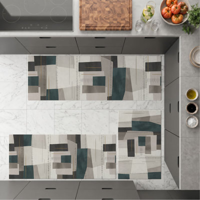 Tapis de cuisine lavables antidérapants à blocs géométriques