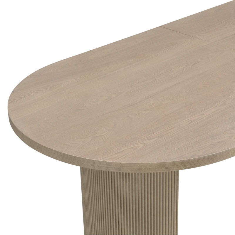 Dining Table, Oval Shape, Double Pedestal, Solid & Engineered Wood, Half-Moon Legs, Vertical Grooves, Natural Grain Finish, Fits Up To Six People