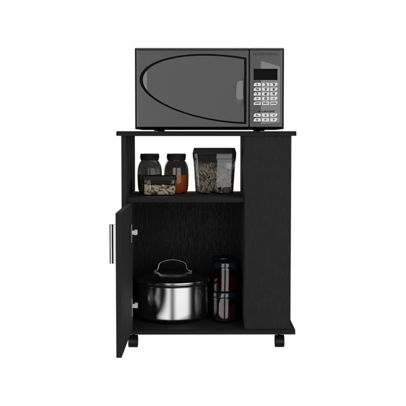 Modern Lower Microwave Cabinet, Single Door, Three Side Shelves-Black, Black