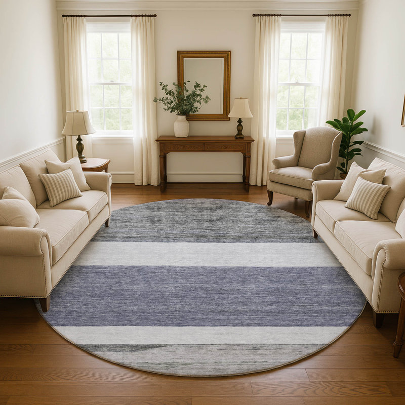 Premium Machine Washable Marasco AMF1624 Stripes Rug, Round 8'