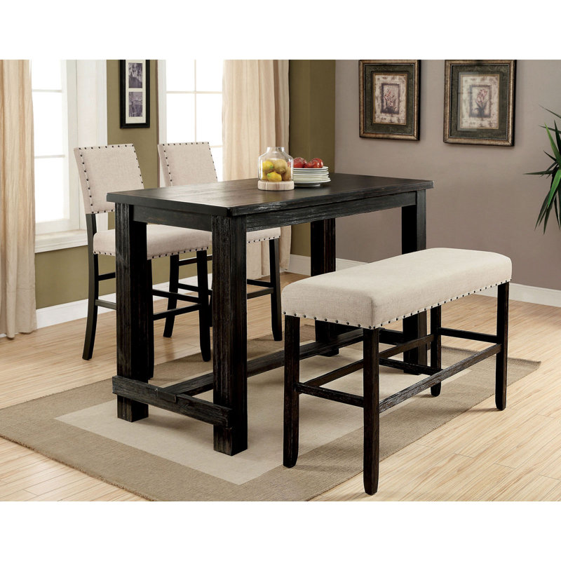 Ensemble repas 4 pièces à hauteur de bar Aiden-Lee, Noir antique, H 42,75 po x l 19 po x P 22,5 po