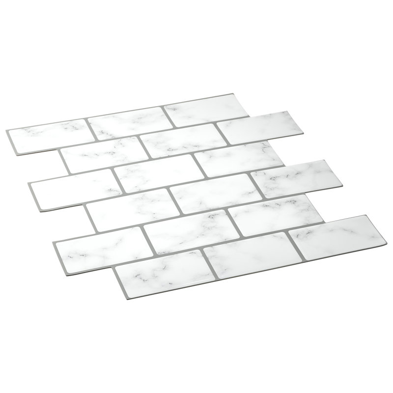 Carrelage style métro auto-adhésif 2 po x 3 po, Blanc / gris