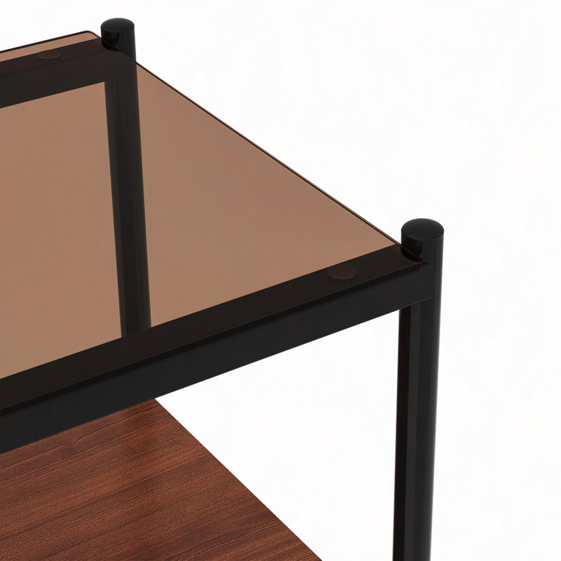 Ensemble de 2 tables de bout rectangulaires, plateau en verre trempé avec panneau de fibres à densité moyenne, table de salon moderne
