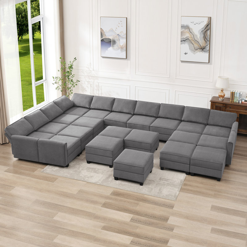 Canapé modulaire 25 pièces Edrynge, Velours gris