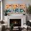 Abstrait, couleurs vives et abstraites «Œuvre abstraite et audacieuse bleu orange contemporain, images bohème de style Mid-Century moderne, impression numérique sur toile 3 pièces  -100707259-100707260