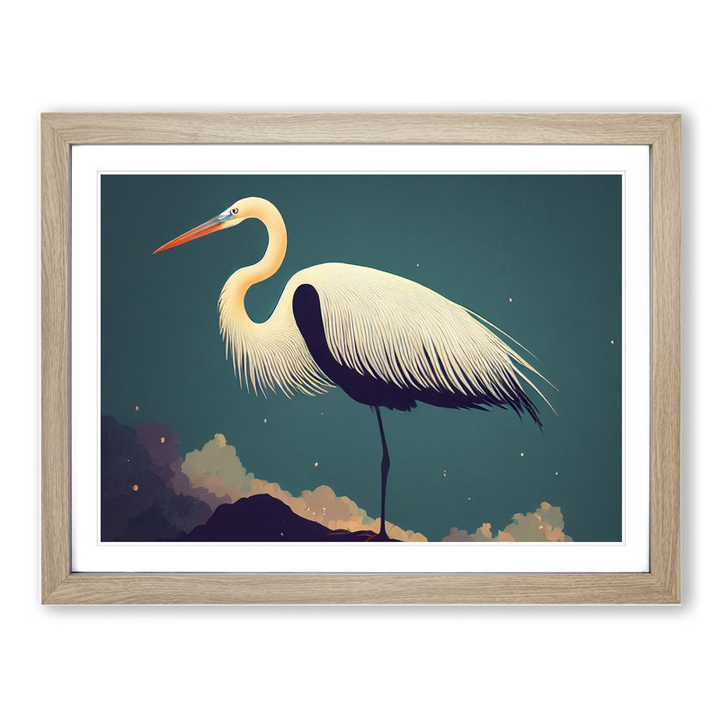 Unusual Heron Bird - Framed Print, 34cm H x 46cm W x 2cm D, Grey