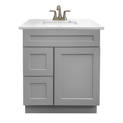 30'' Bathroom Vanity Sink Base with Drawers Cabinet in Light Grey Shaker