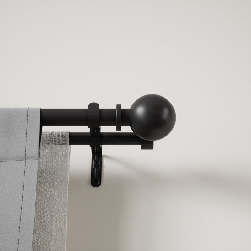Black Steel Adjustable Double Curtain Rod with Ball Finials