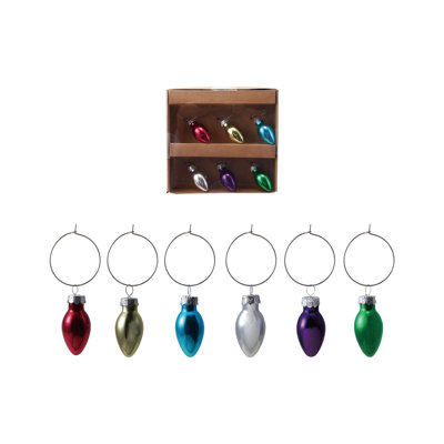 6-Piece Blown Glass Christmas Tree Light Bulb Wine Charm