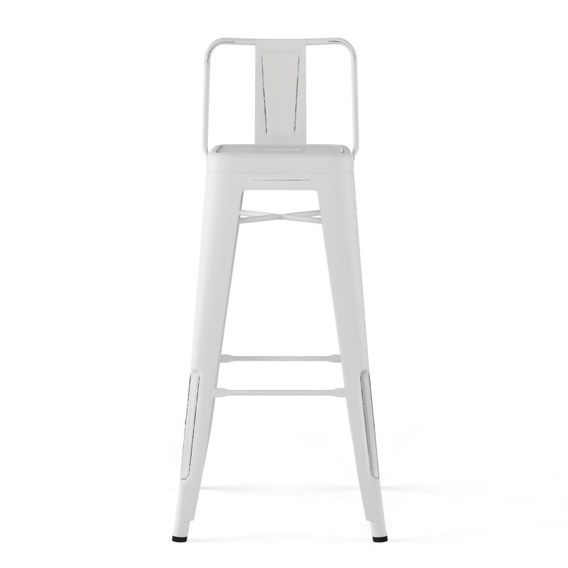 Tabouret en métal Rayne, Tabouret de bar (siège d'une hauteur de 30 po), Blanc patiné, 2