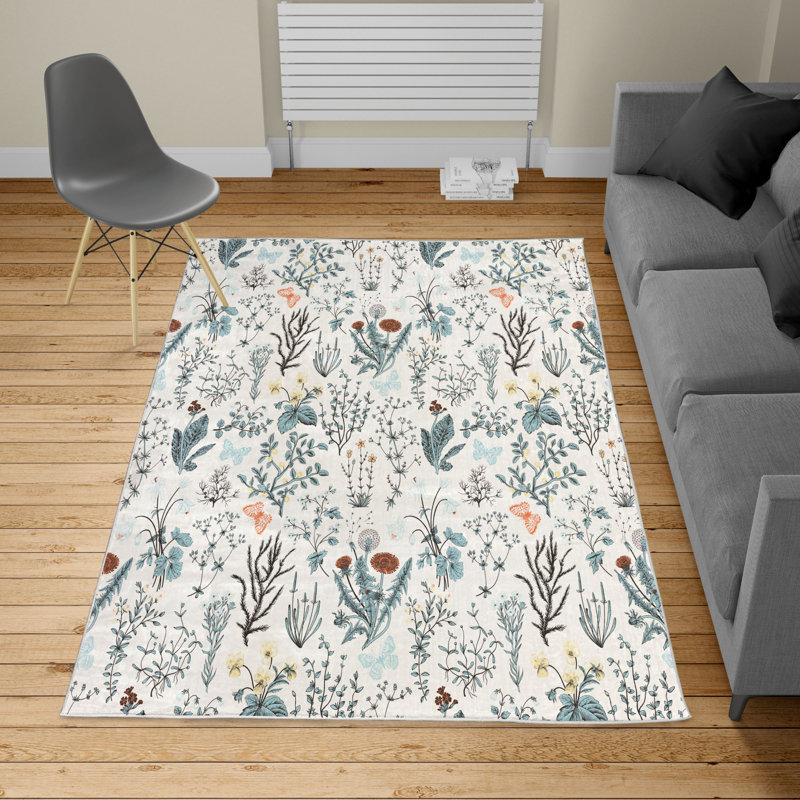 Tapis blanc / bleu pâle, Rectangle 5 pi 2 po x 7 pi 6 po