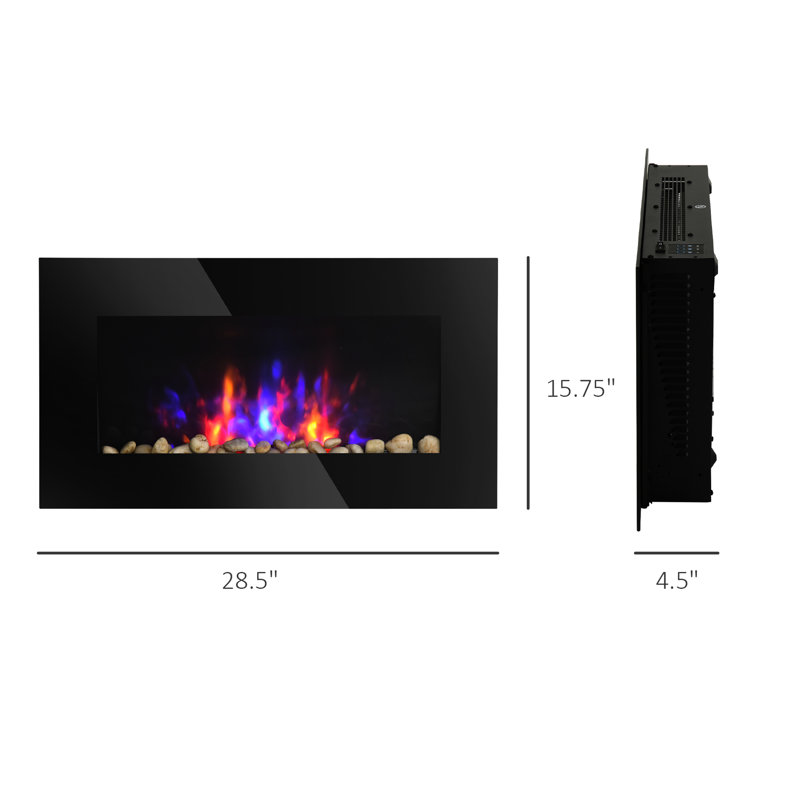Foyer électrique noir, 28,5 po, 1500 W, effet de flamme, fixation murale 7 couleurs 1500 W, noir, fond, style asiatique