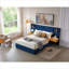Queen Size Upholstered Platform Bed Frame for Bedroom, Blue Finish Velvet Tufted Wingback, Strong Wooden Slats No Box Spring Required