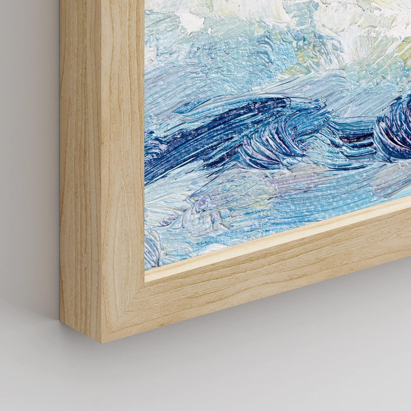 «Blue Ocean Waves», ensemble de 4 illustrations géométriques abstraites, encadrées sur papier, 4 pièces, Naturel