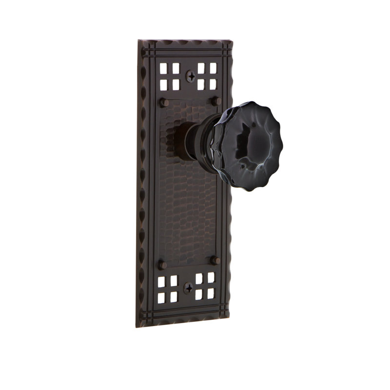 Plaque artisanale avec bouton de porte noir cristal, 2 3/4, Bronze intemporel